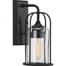 Progress P560255-031 - Watch Hill Collection One-Light Textured Black and Clear Seeded Glass Farmhouse Style Small Outdoor