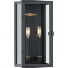 Progress P560268-031 - Stature Collection Two-Light Textured Black and Clear Glass Transitional Style Medium Outdoor Wall L